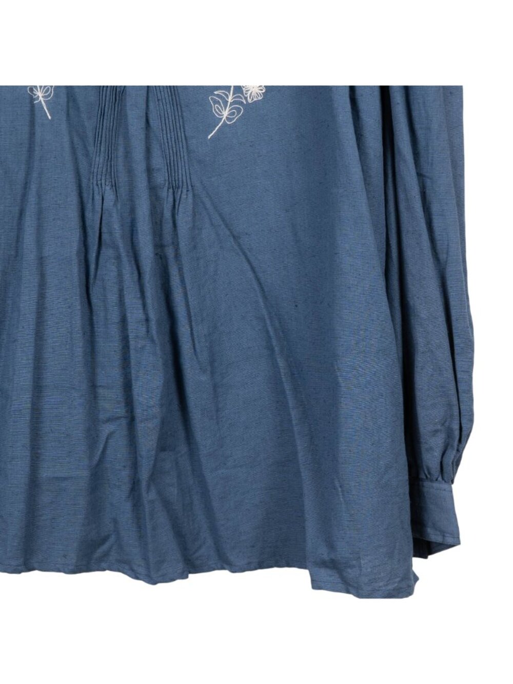 Embroidered Tunic Blouse M Linen Shirt Floral Pleated Button 90s Boho Western - Picture 4 of 7